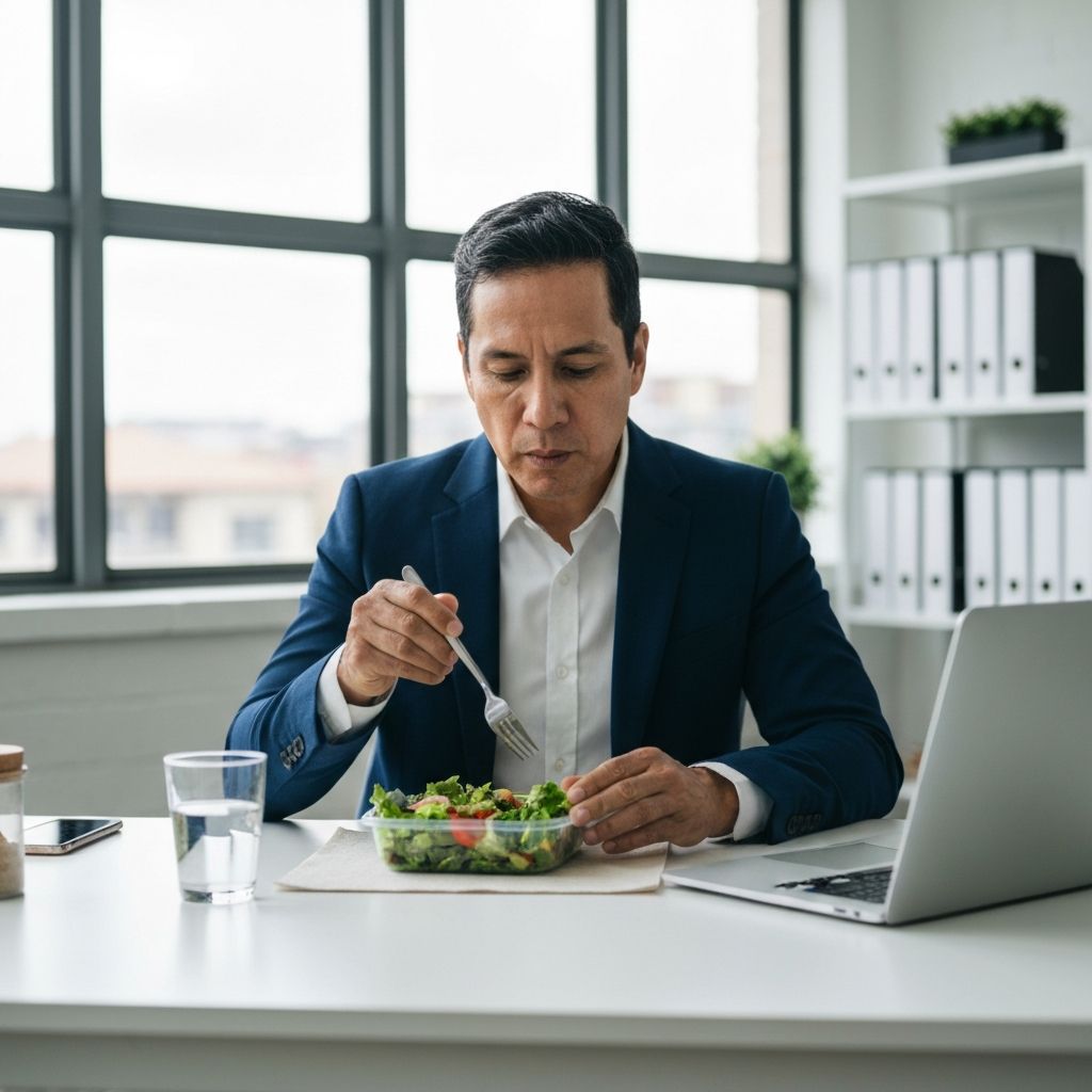 Busy professional with lunch